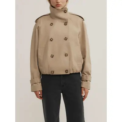 Witchery Funnel Neck Cropped Trench Coat in Neutral at Nordstrom, Size 4 | Nordstrom