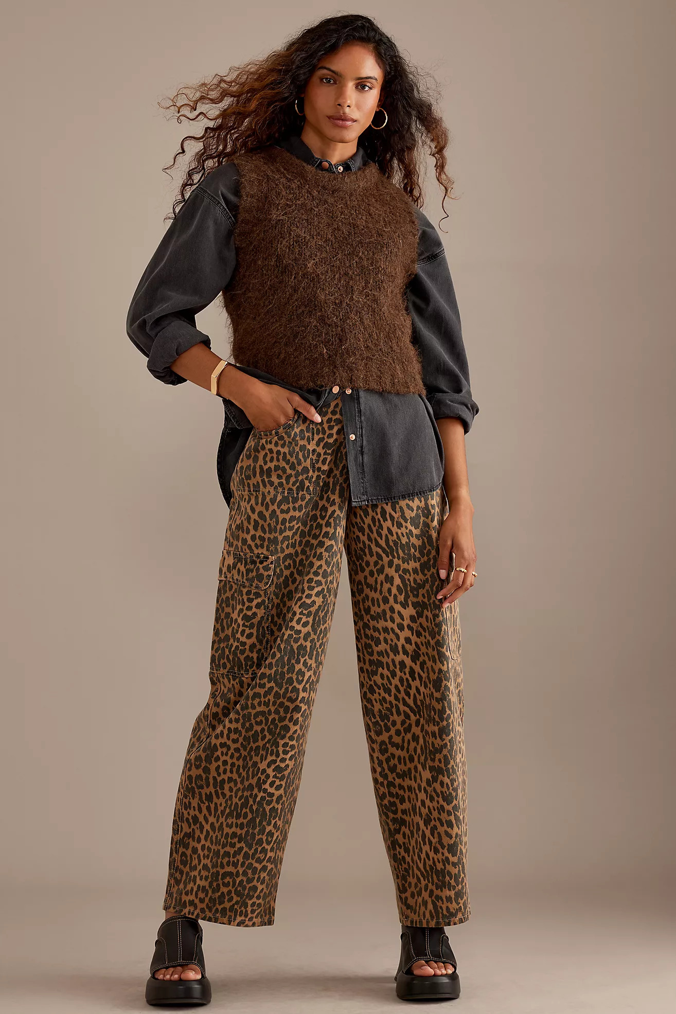 Damson Madder Leopard Wide-Leg Cargo Jeans | Anthropologie (UK)