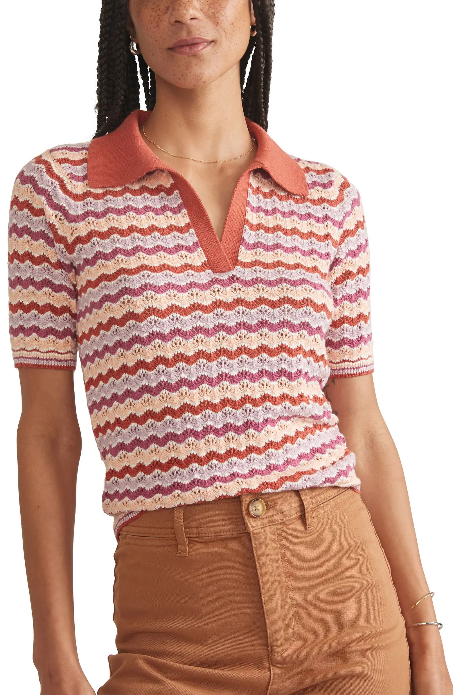 Spencer Open Stitch Short Sleeve Polo Sweater | Nordstrom