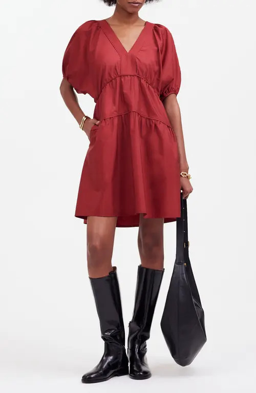 Madewell Puff Sleeve Poplin Minidress in Claret at Nordstrom, Size X-Small | Nordstrom