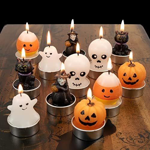 GIFTEXPRESS 12 Pcs Halloween Candles 6 Styles, Delicate Smokeless Unscented Tealight Candles for ... | Amazon (US)