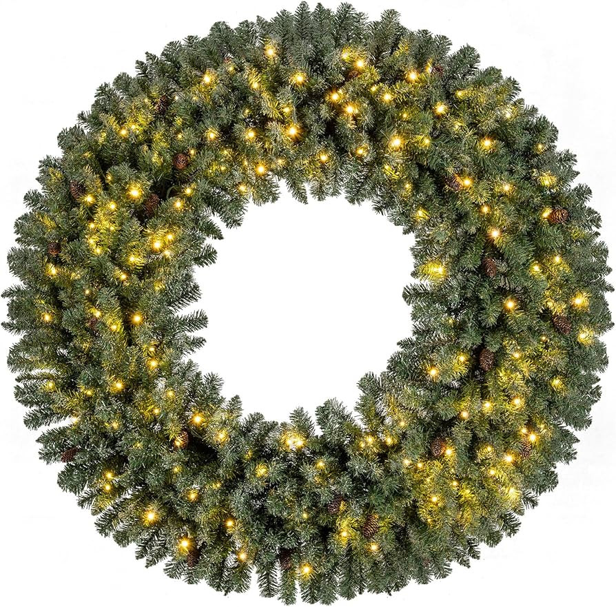 Goplus 60 Inch Large Pre-Lit Christmas Wreath, Lighted Artificial Winter Xmas Wreaths for Front D... | Amazon (US)