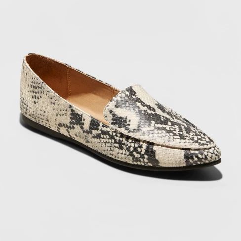 Women's Micah Faux Leather Snake Print Pointy Toe Loafers - A New Day™ Gray | Target