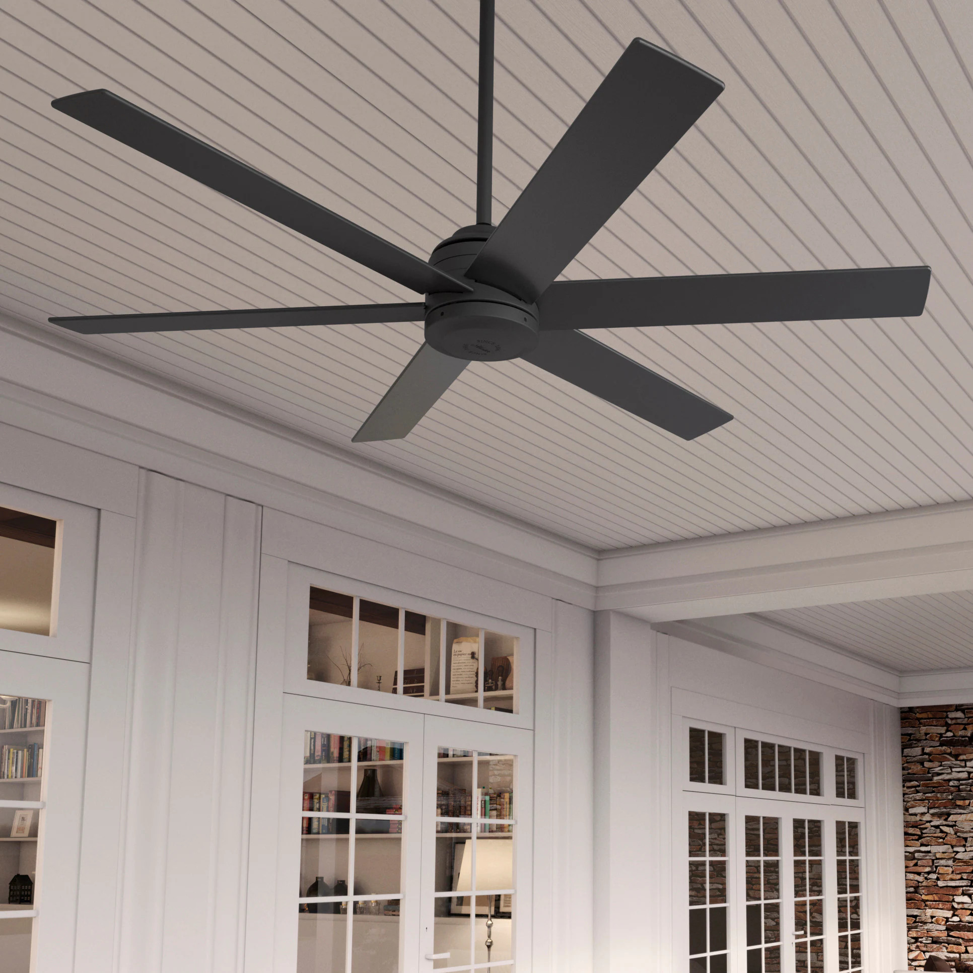 Hunter Lakeway SureSpeed 60-in Matte Black with Matte Black Blades Covered Outdoor Ceiling Fan Wi... | Lowe's
