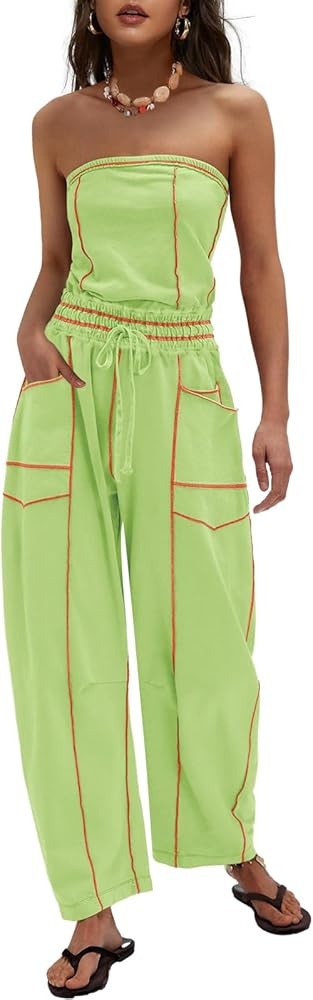 LAMISSCHE Womens Casual Strapless Jumpsuits off the Shoulder Summer Rompers Sleeveless One Piece ... | Amazon (US)