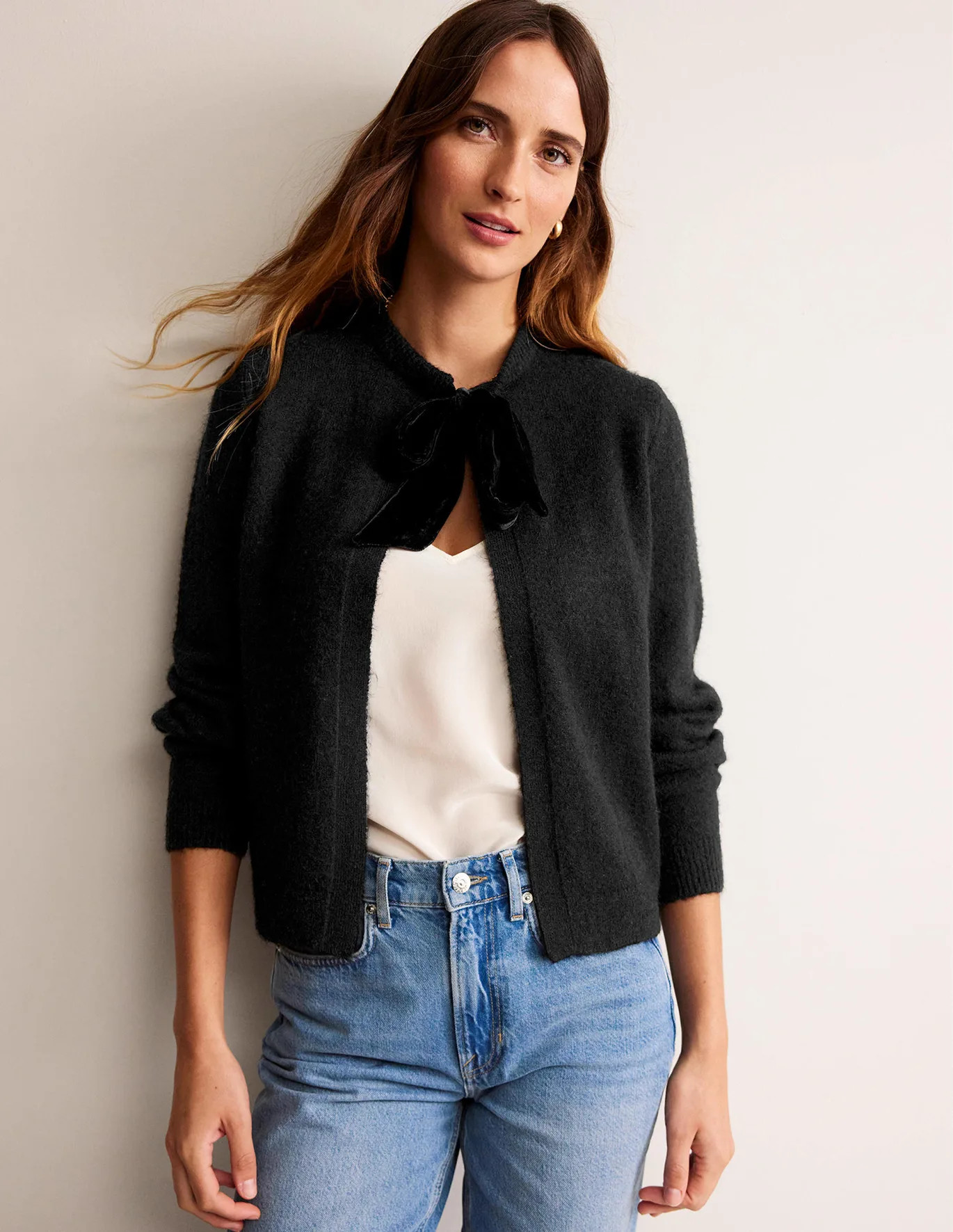 Fluffy Bow Cardigan - Black | Boden (US)