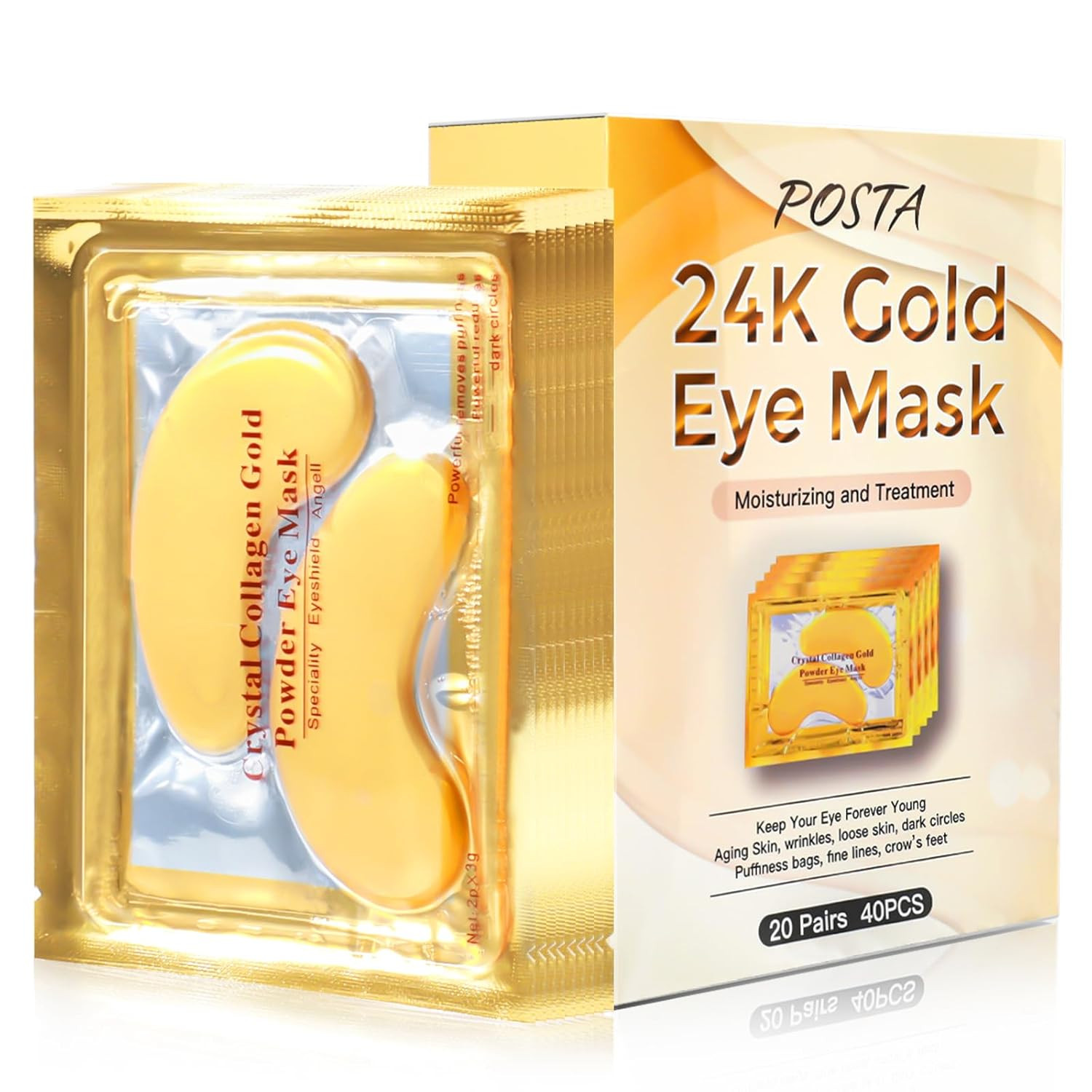 POSTA 24K Gold Eye Mask, 20 Pairs Eye Treatment Mask With Collagen, Under Eye Mask Treatment for ... | Amazon (US)
