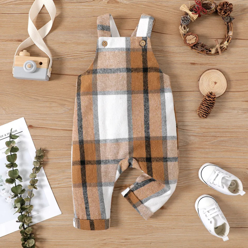 Baby Boy/Girl Button Front Plaid Overalls | PatPat