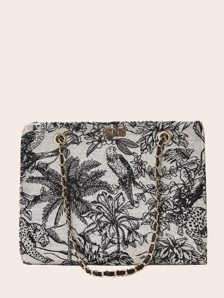 Tree Graphic Chain Tote Bag | SHEIN