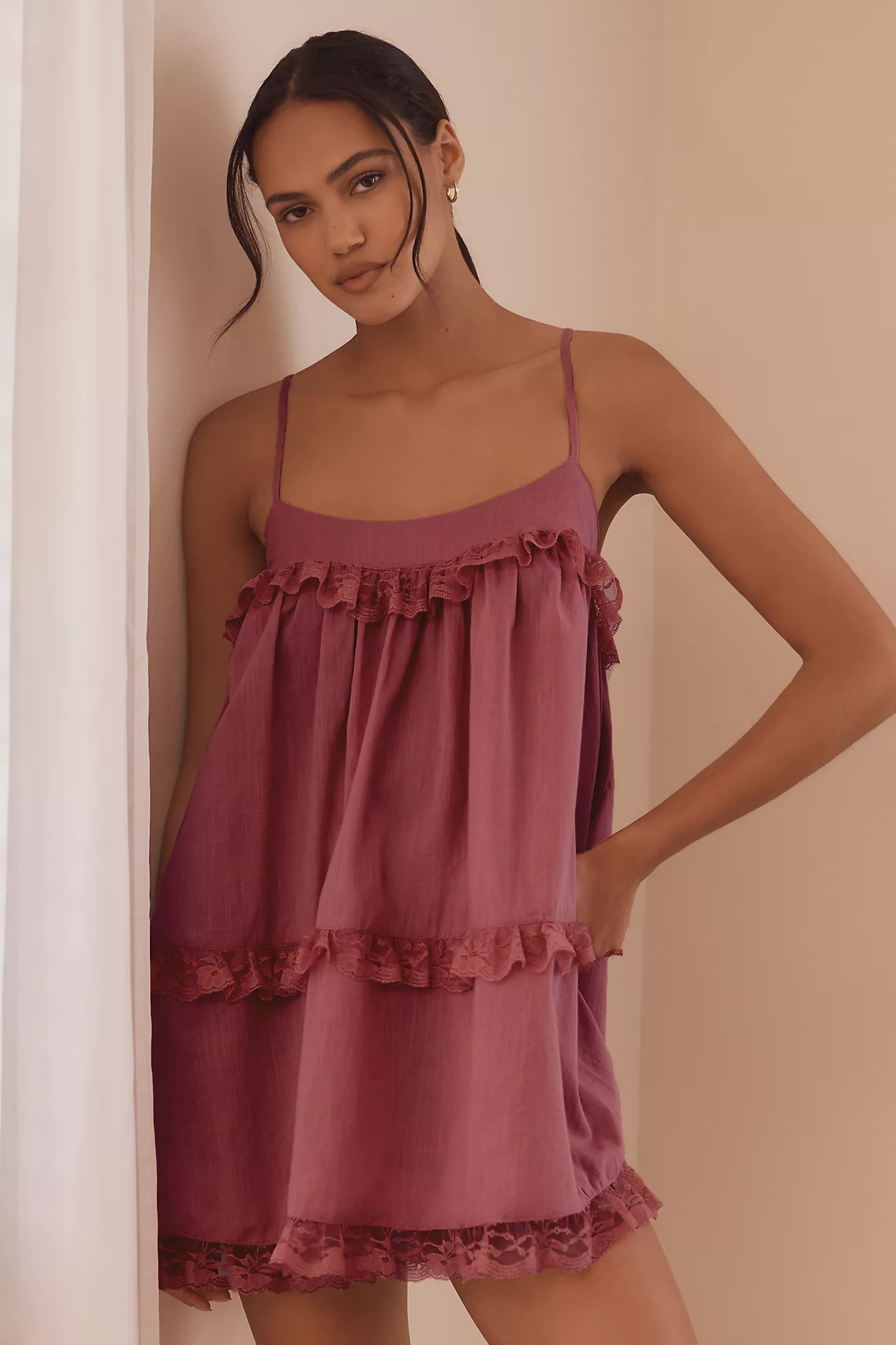 By Anthropologie Lace-Trim Ruffle Mini Nap Dress | Anthropologie (US)