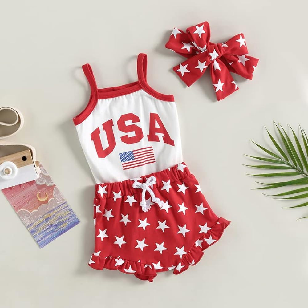 FYBITBO 4th of July Baby Girl Clothes USA Tank Top Romper America Flag Shorts Memorial Day Fourth... | Amazon (US)