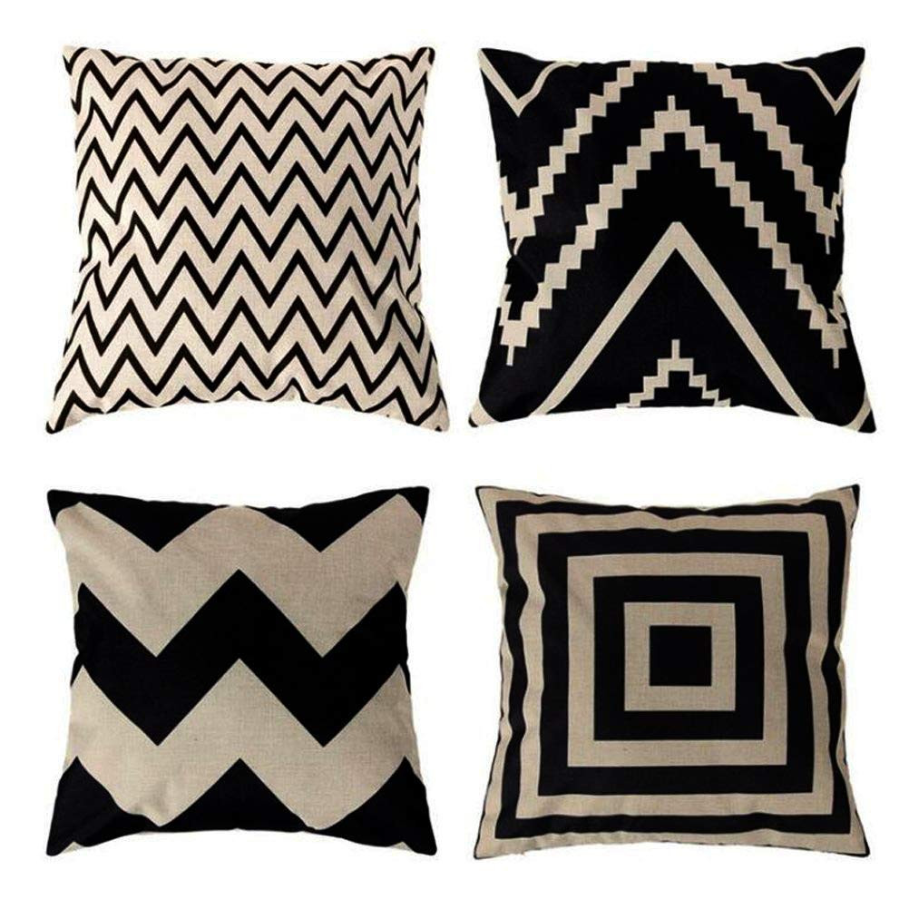 ULOVE LOVE YOURSELF Square Decorative Throw Pillows Cushion Covers Cotton Linen Black& Beige Stri... | Amazon (US)