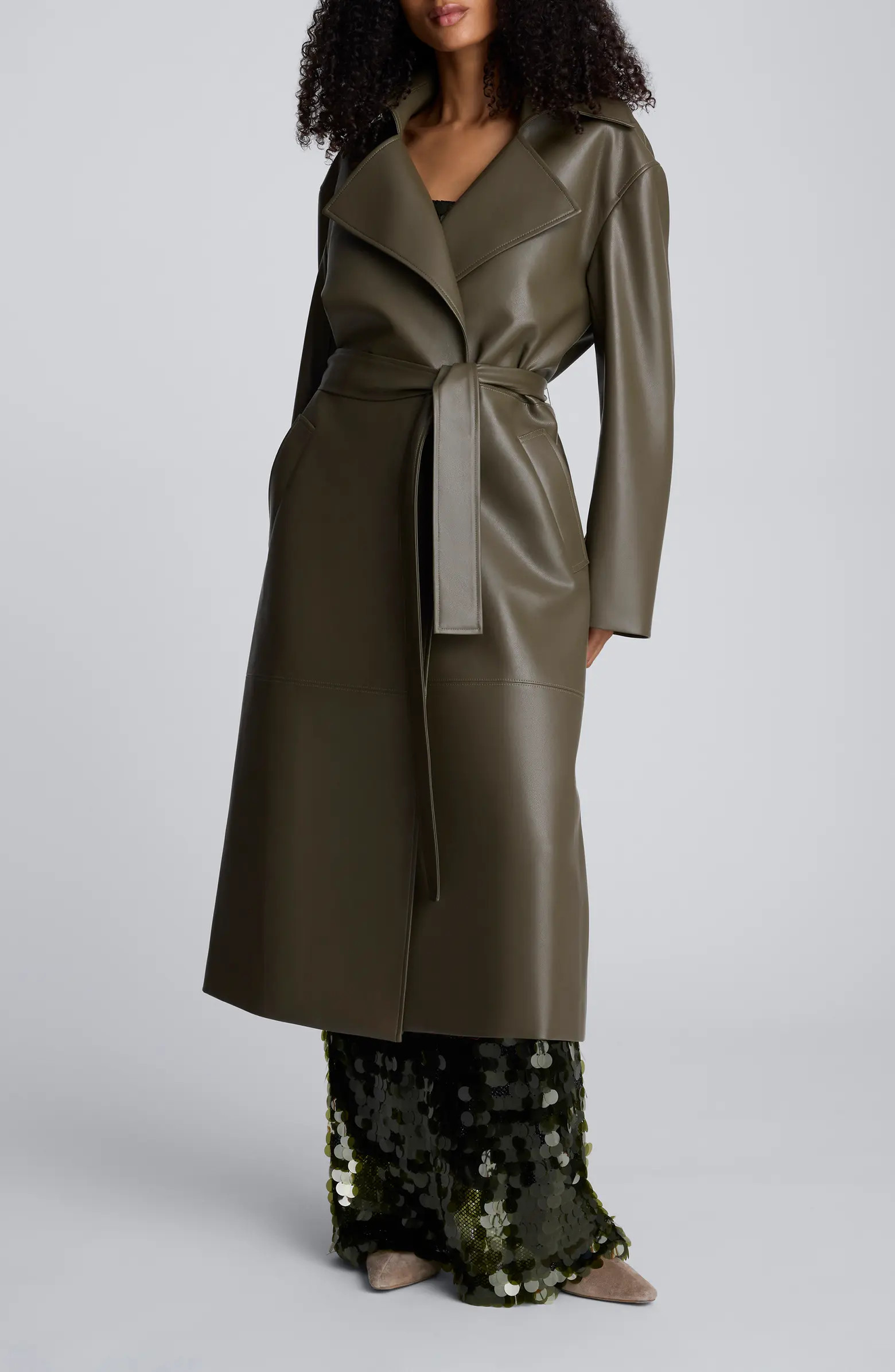 Faux Leather Belted Trench Coat | Nordstrom