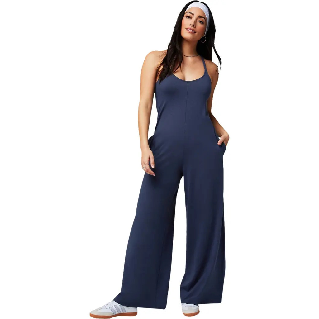 Fabletics Cloud Jersey Wide Leg Jumpsuit in Deep Navy Heather at Nordstrom, Size Xx-Large | Nordstrom