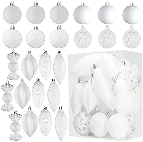 Prextex White Christmas Ball Ornaments for Christmas Decorations - 24 Pieces Xmas Tree Shatterpro... | Amazon (US)