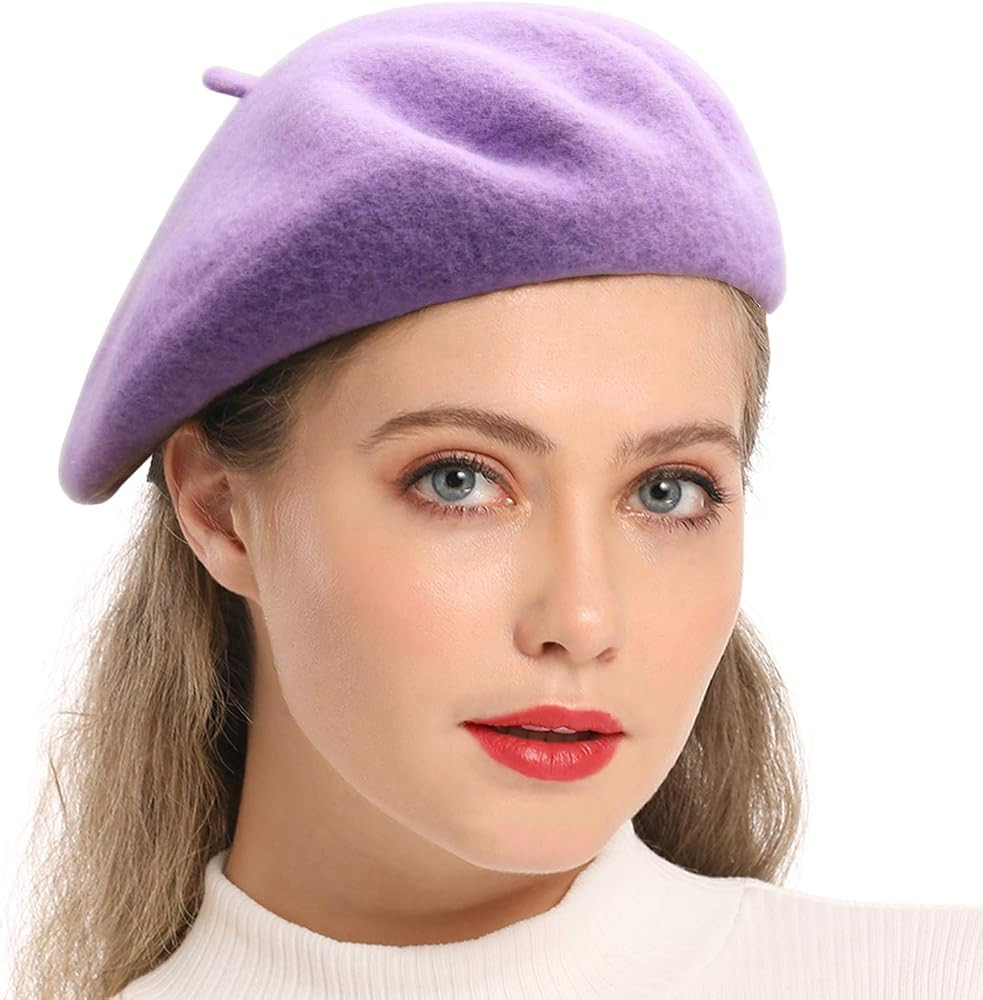 Wheebo Wool Beret Hat,Solid Color French Style Winter Warm Cap for Women Girls Lady | Amazon (US)