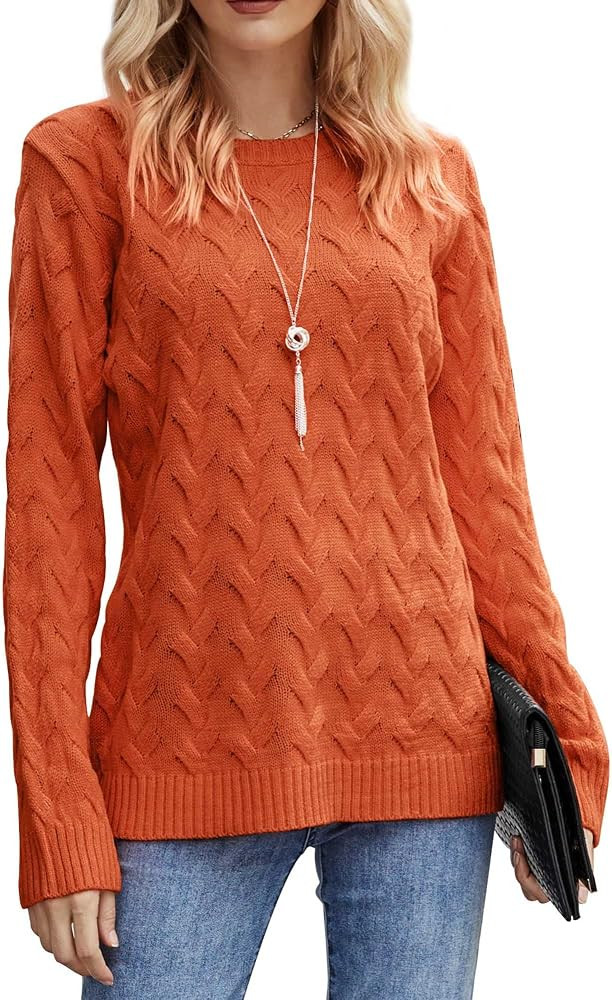 koitmy Women's Crewneck Cable Knit Pullover Sweater | Amazon (US)