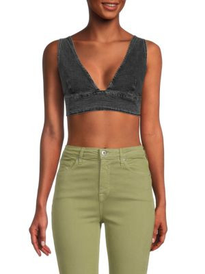 Good American V Neck Denim Bralette Top on SALE | Saks OFF 5TH | Saks Fifth Avenue OFF 5TH