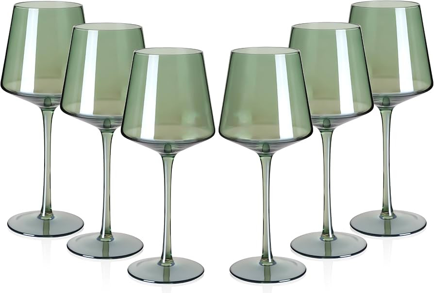 Green Wine Glasses Set of 6-18oz Colored Square Wine Glasses with Tall Long Stems and Flat Bottom... | Amazon (US)