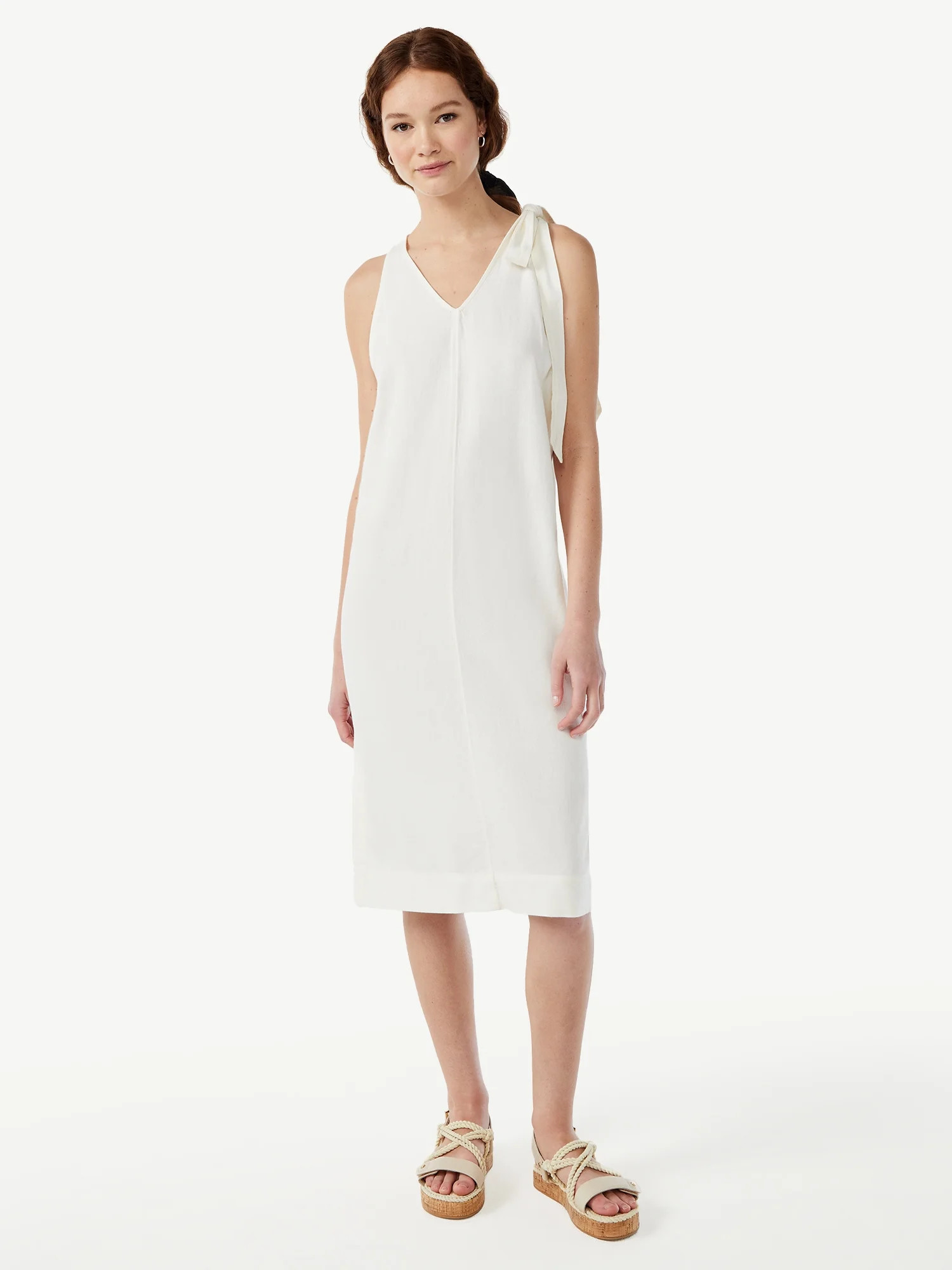 Free Assembly Women's V-Neck Dress with Tie Strap - Walmart.com | Walmart (US)