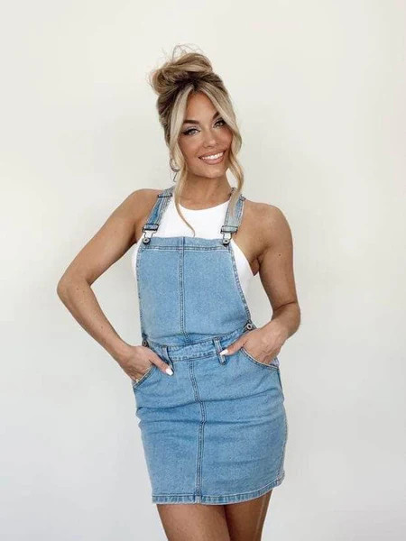 Light Denim Overall Dress | Lane 201 Boutique