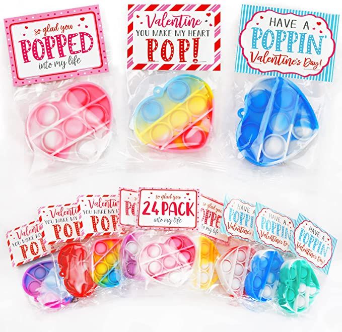 Valentines Day Gifts for Kids - Valentines Day Cards for Kids - Set of 24 Pop Heart Fidget Toys B... | Amazon (US)