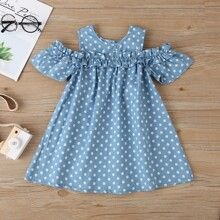 Toddler Girls Polka Dot Cold Shoulder Denim Dress | SHEIN