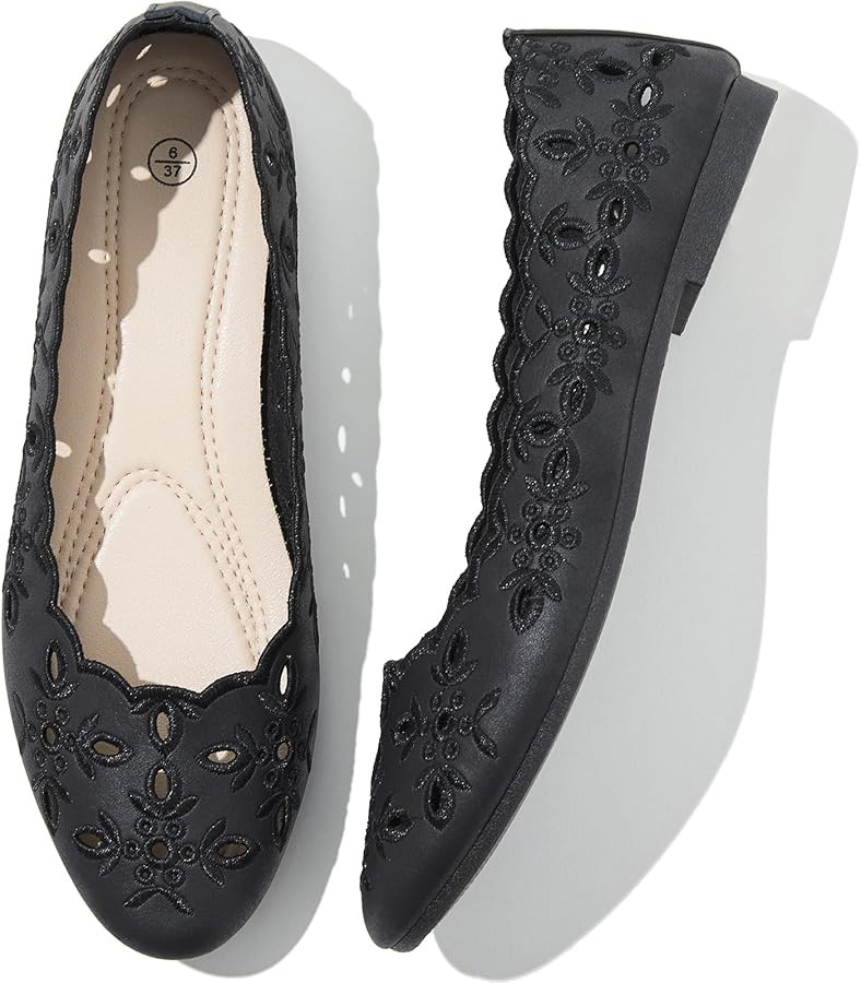 Shupua Women's Comfortable Dress Shoes Ballet Flats Slip On Shoes Black Flats Round Toe PU Leathe... | Amazon (US)