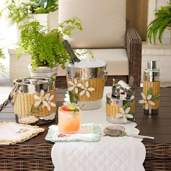 Floral Rattan Ice Bucket, 8" | At Home