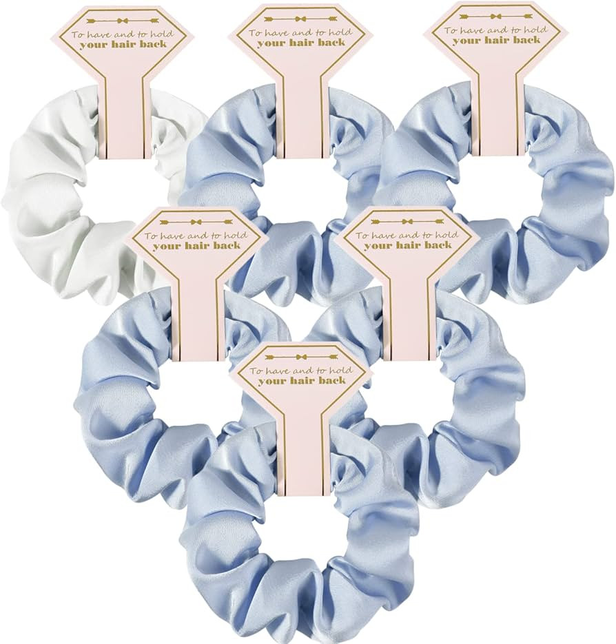 Satin Bridesmaid Scrunchies Bachelorette Hair Ties Set of 6 Bridal Shower No Damage Hairties idea... | Amazon (US)