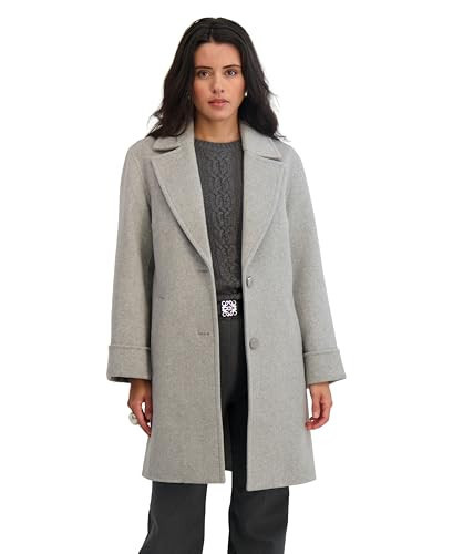 TAHARI Women's Relaxed Double-Faced Soft Wool Topper Coat with Front Buttons, Roll Cuffs & Pick Stitch Detail, Grey, Medium | Amazon (US)