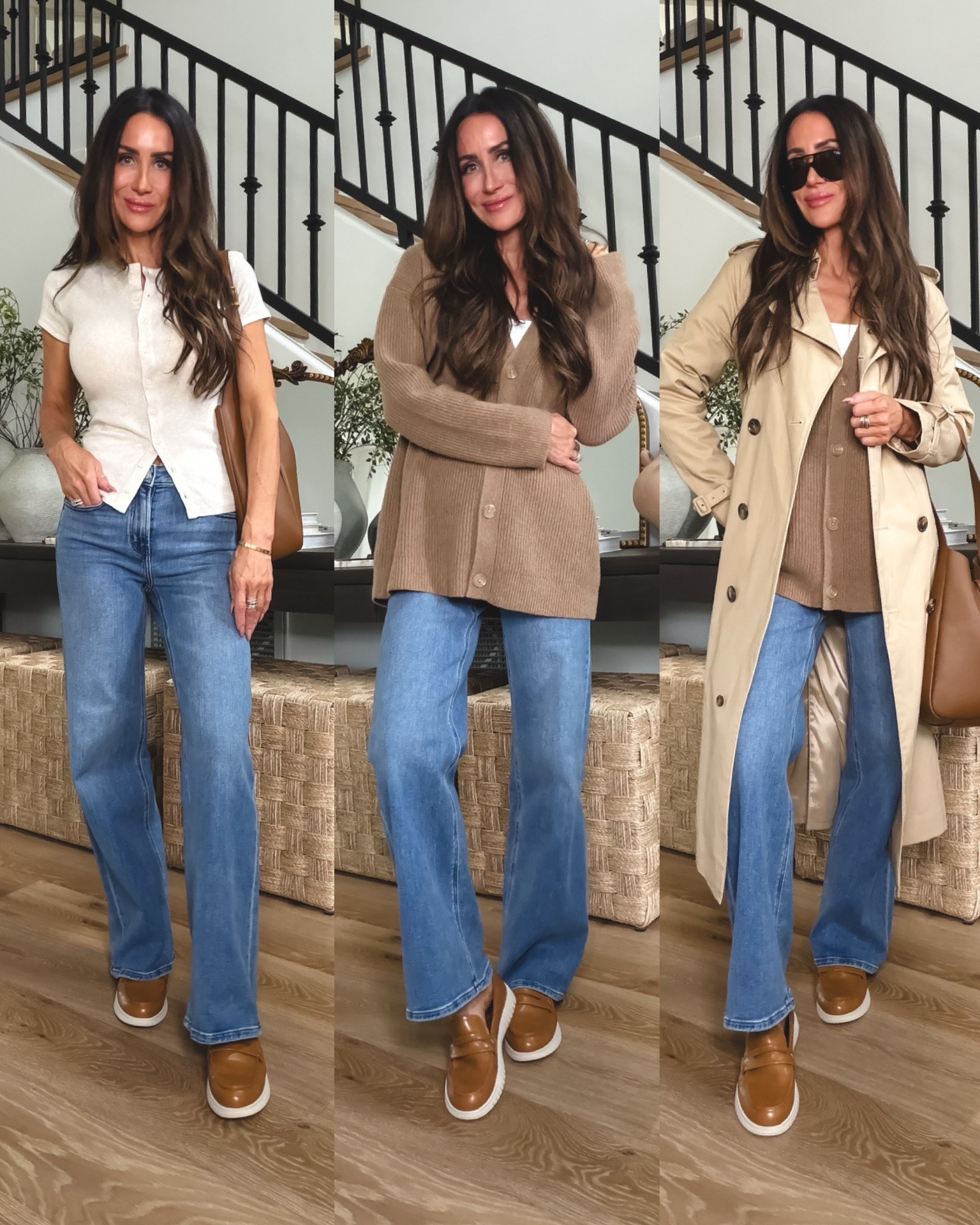 Must have, designer vibes, yet affordable straight leg denim and 3 ways to style (I bought in color charcoal black as well) 
Sz 25, reg length, Atlantic blue) I’m 5’5”

-Rib button tee (heather oatmeal, sz XS)
-Cashmere oversized button down sweater (sz small, color Teak) deliciously soft and comfy 
-Trench (sz xs, light khaki) incredible detailing and beautifully made)

#LTKootd #LTKSeasonal #LTKOver40