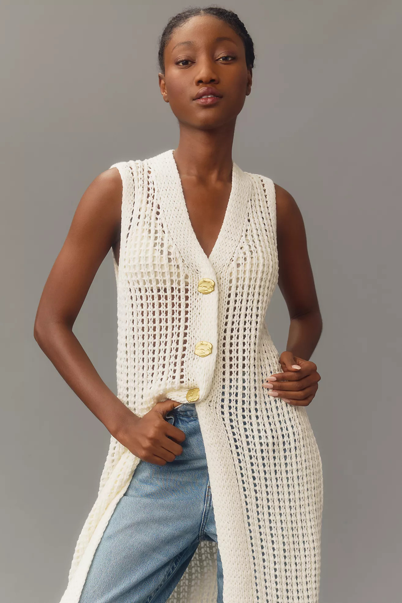Flat White Open-Knit Cardigan Sweater Vest | Anthropologie (US)
