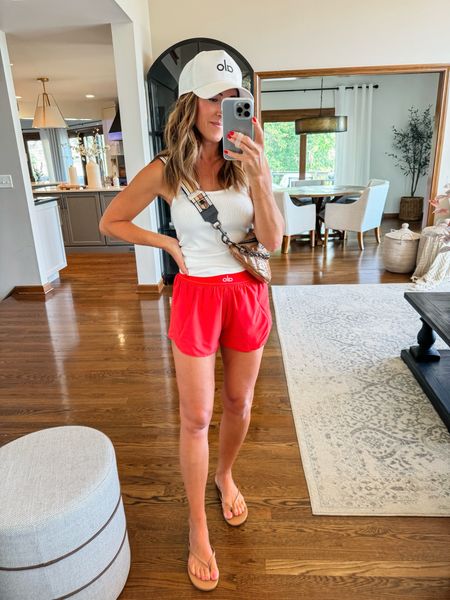 Baseball mom style. Sports mom outfit. 
XS shorts - currently sold out. Linking other red options!
XS tank - on SALE  

#LTKOver40 #LTKActive