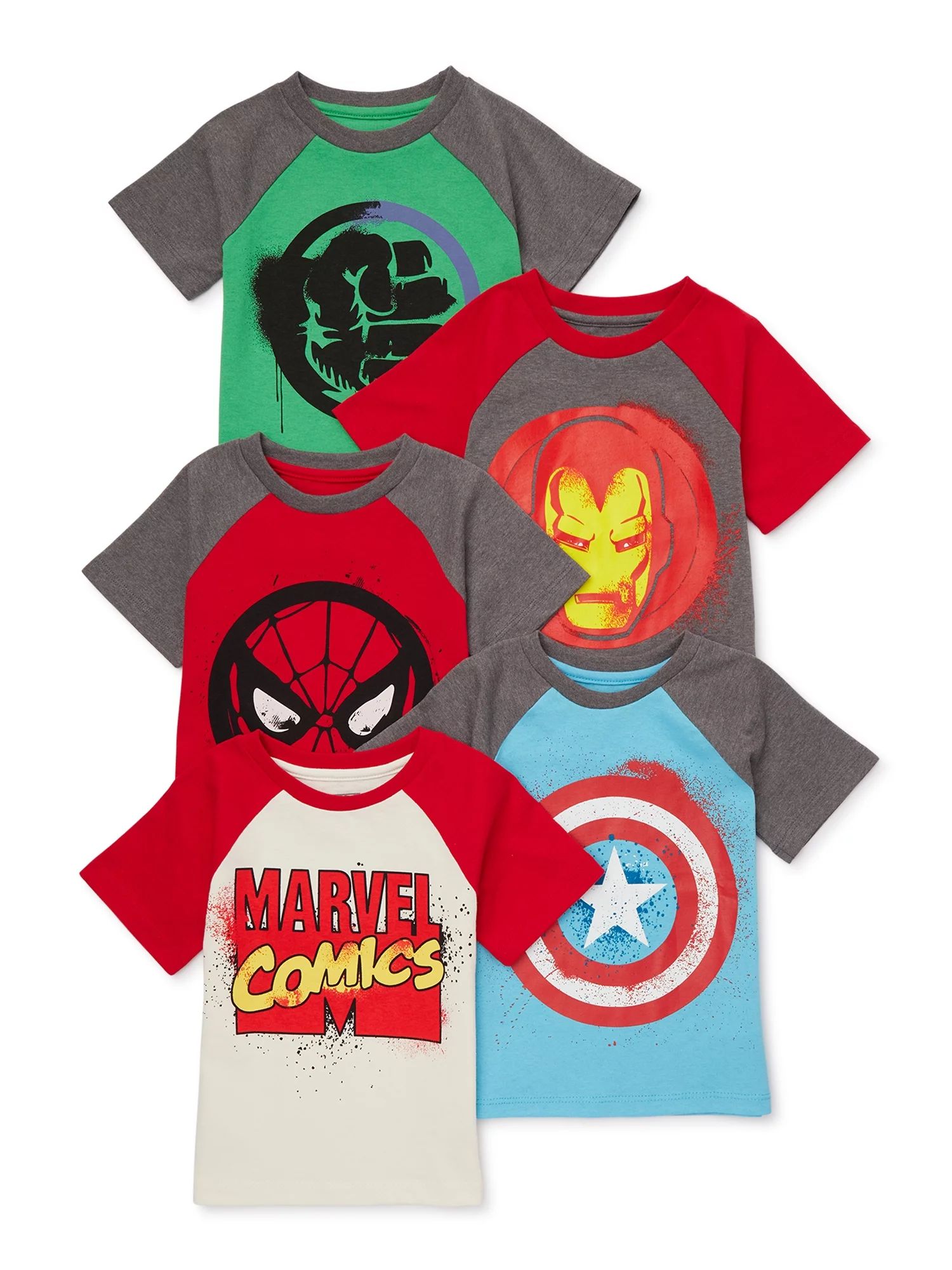 Marvel Comics Toddler Boy 5PK Short Sleeve Tees - Spider-Man, Hulk, Captain America, Iron Man, Si... | Walmart (US)