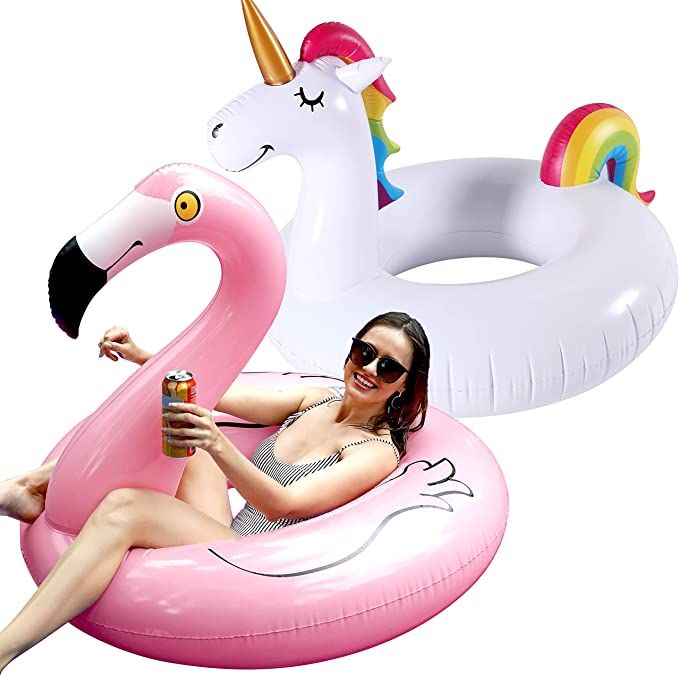 FindUWill 2 Pack 42'' Inflatable Pool Floats Flamingo Unicorn Swim Tube Rings, Beach Floaties, Sw... | Amazon (US)