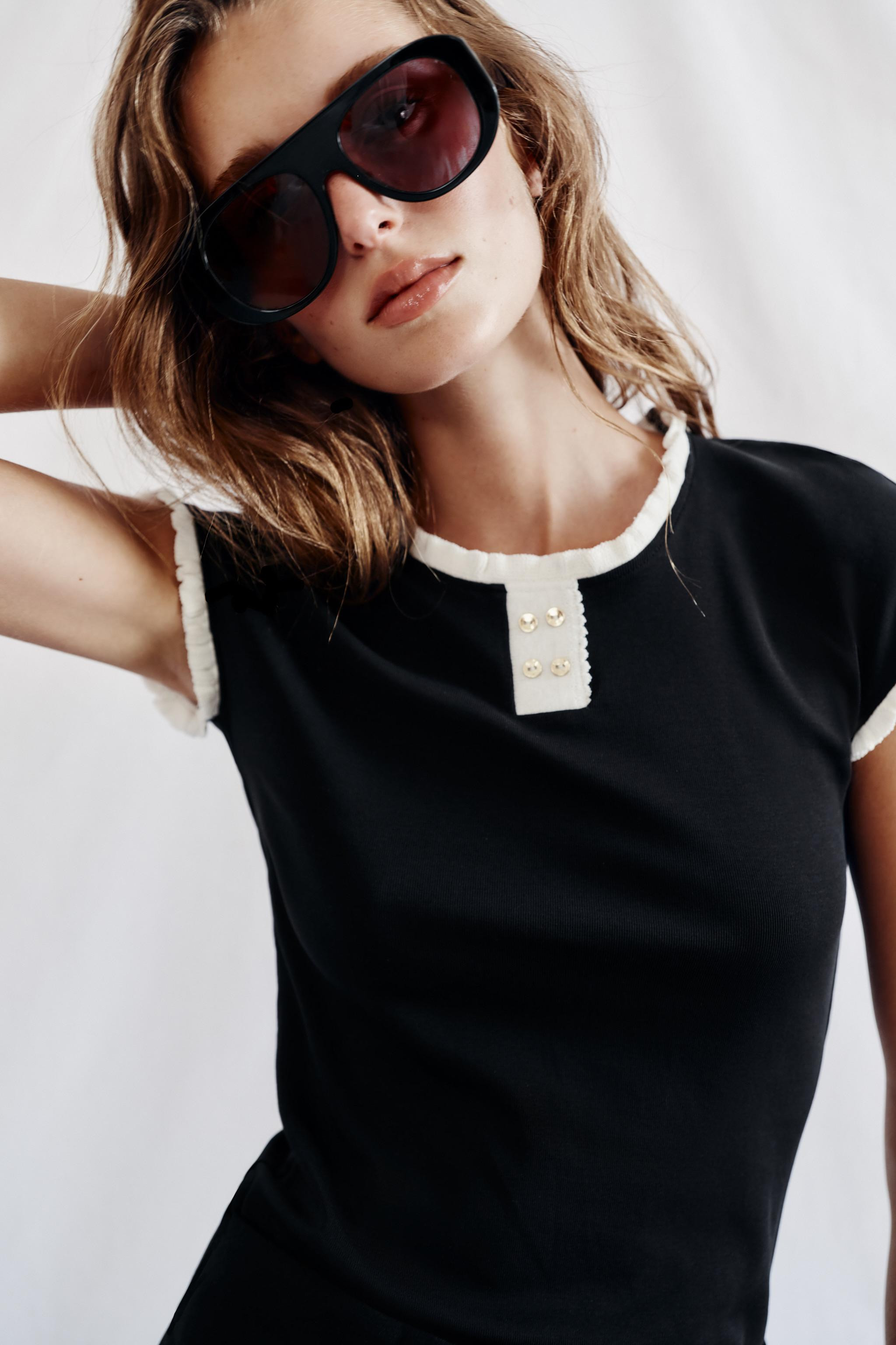 BUTTONED PIPING TOP | Zara US