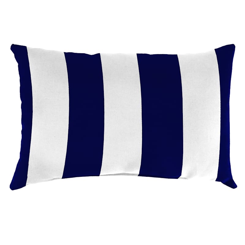 Navy Awning Stripe Lumbar Outdoor Throw Pillow, 14x20 | At Home