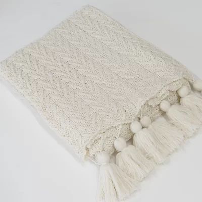 Adelia Knitted Tassel Throw Eider & Ivory Color: White | Wayfair North America