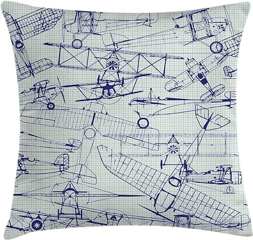 Ambesonne Airplane Throw Pillow Cushion Cover, Old Airplane Drawings Classic Dated Flight Vintage... | Amazon (US)