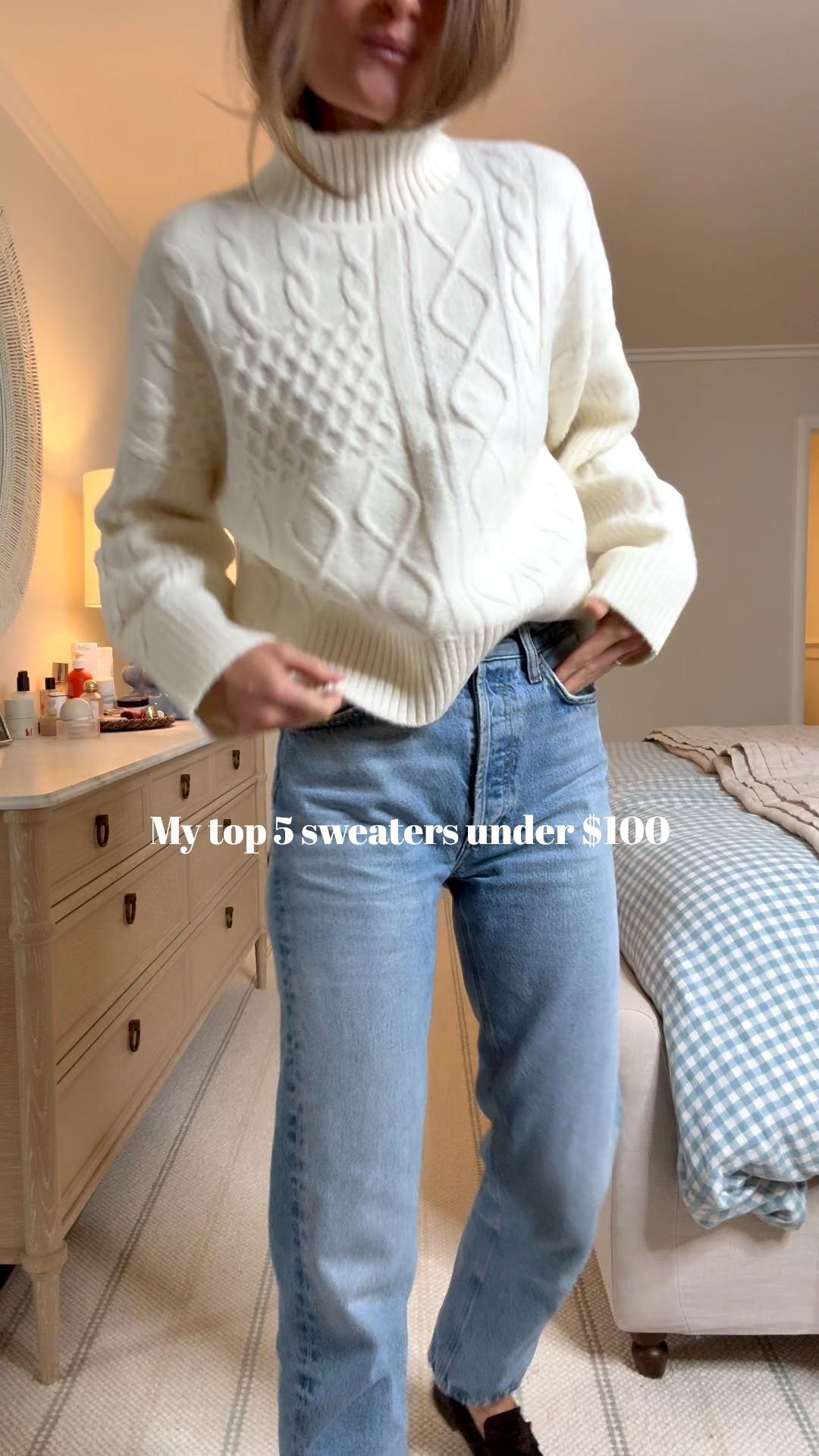 There are so many beautiful knits out there and there are some amazing options for under $100! In this post I share my top 6 (5 plus a bonus) and also link more options I’ve vetted and 100% stand behind. When I’m choosing a sweater, it has to be cute and warm but not itchy. Bonus points for extra soft fabric, durability and a detail or two that makes it unique. These are such great pieces for work, the weekend or even upcoming holidays!  

So here are the top 5 with sizing notes included:
Abercrombie Easy Cable-Knit Mockneck super soft and beautiful cable knit details. A little mockneck this time of year is a great way to add a bit of texture to the look and to keep warm. Must be soft but not itchy and this one hits the balance perfectly. • Zara Jacquard Knit is giving off great Fair Isle vibes for a fraction of the price. The earthy chocolates and beige combination is hitting all the right notes trending this Fall. • Quince Mongolian Cashmere in grey. One of the most worn and versatile pieces in my closet. If there is one item from Quince on the entire website that they nail, it’s the Mongolian Cashmere. It blows my mind that they have such a beautiful and soft cashmere crew neck for just $50. The grey is so versatile and can be styled so many ways, making it a critical basic every closet should have • J. Crew 2025 Rollneck is a slightly more modern take (in a good way) to the iconic Rollneck from the 90’s. This sweater is so good and sold out incredibly quickly. They’re now taking pre orders for the next batch so I’d order now so you don’t miss it! • Quince Mongolian Cashmere in black this time. Did I mention how much I love the Quince cashmere? It’s so good I had to include it twice. Black is the other color I’d recommend first for the versatility, but I’m also really loving the chocolate brown right now. 

Sizing notes: I’m wearing a small in all (my true size). For Quince, I like a  more fitted crew neck for a slightly more elevated look. The others come over size by design which is perfect for a cable knit, Fair Isle or a Rollneck! 


#LTKSeasonal #LTKStyleTip #LTKFindsUnder100