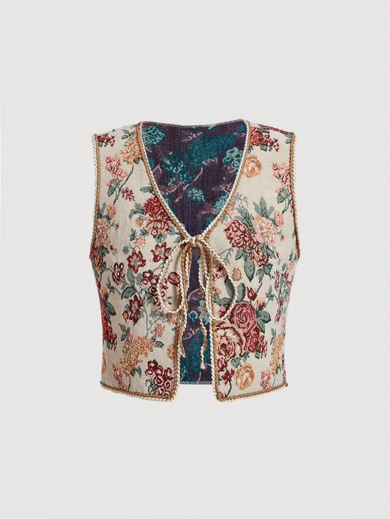 SHEIN MOD Jacquard Belted Vest Boho Jacket For Women, Floral Pattern, Perfect For Early Autumn Ou... | SHEIN