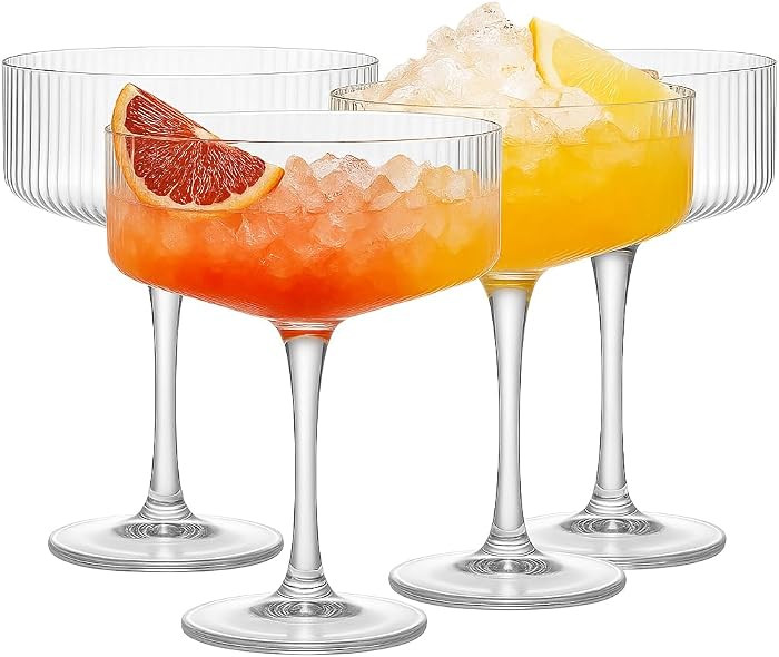 Vintage 4 Pcs Ribbed Coupe Glasses, 11 oz 100% Crystal Coupe Glass Set, Unique Martini Glass, Cla... | Amazon (US)