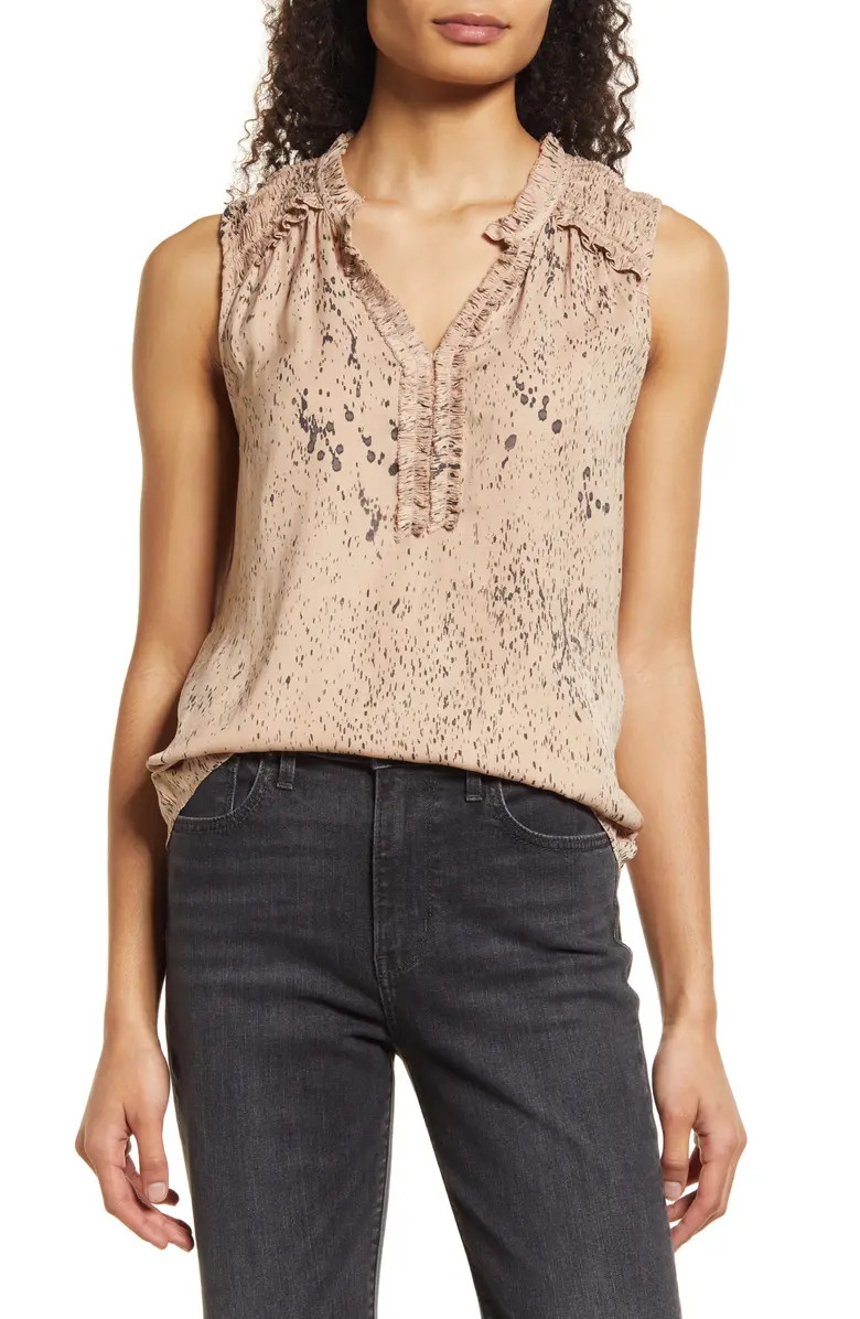 Print Ruffle Sleeveless Blouse | Nordstrom