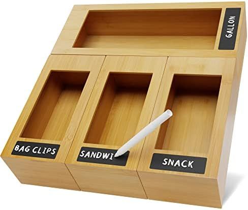Soledera Bamboo Sandwich Bag Organizer – 4 Piece Compatible Ziplock Bag Organizer for Kitchen Drawer | Amazon (US)