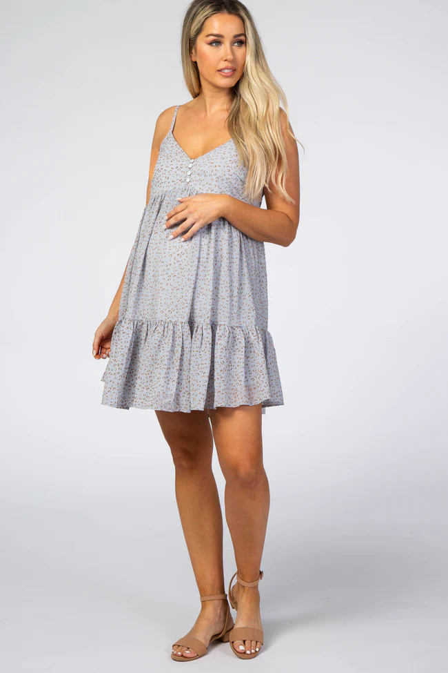 Blue Animal Print Babydoll Maternity Dress | PinkBlush Maternity