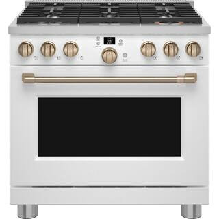Cafe 36 in. 6.2 cu. ft. Smart Gas Range with Steam Cleaning Convection Oven in Matte White CGY366... | The Home Depot