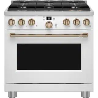 Cafe 36 in. 6.2 cu. ft. Smart Gas Range with Steam Cleaning Convection Oven in Matte White CGY366... | The Home Depot