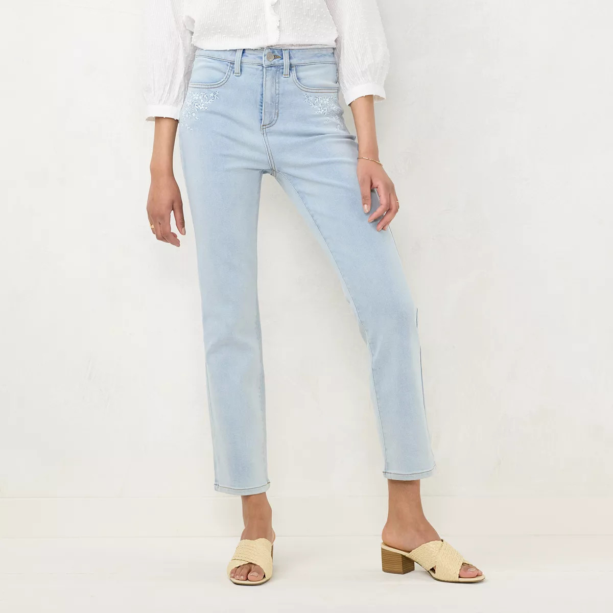 Women's LC Lauren Conrad Embroidered Super High-Rise Straight-Leg Jeans | Kohl's