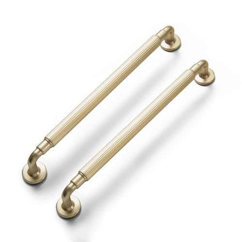 Goo-Ki Champagne Bronze Reeded Cabinet Pulls – 6 Pack 7 9/16 Inch Modern Textured Drawer Handles with Fluted Grip & Round Rosette Base, Industrial Luxury Matte Gold Hardware for Kitchen & Wardrobe | Amazon (US)